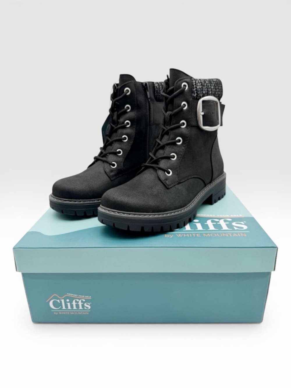 Cliffs White Mountain Mentor Lug Sole Combat Boots Lace Up Ankle Black 6 NEW